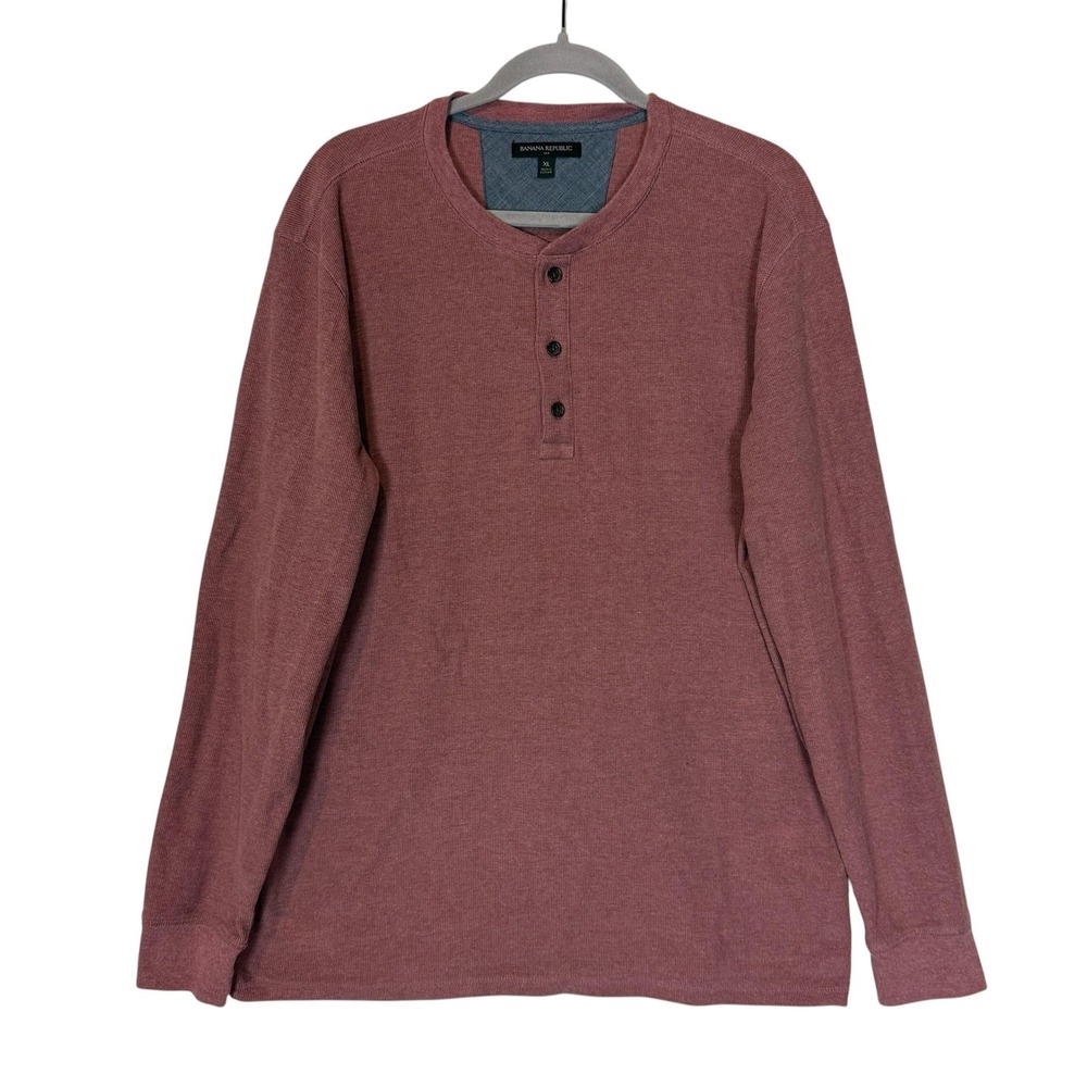 Banana Republic Shirt Mens XL Red‎ Thermal Long Sleeve Henley Tee Cotton